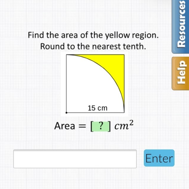 GEOMETRY!!FIND THE AREA OF THE YELLOW REGION!! ROUND TO THE NEAREST TENTH EXPLAIN-example-1