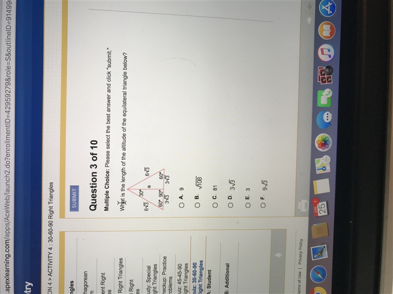 What is the length of the altitude of the equilateral triangle below?-example-1