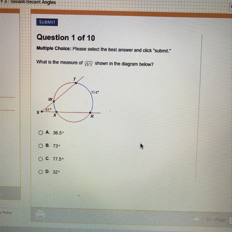 What is the measure of WX shown in the diagram below-example-1