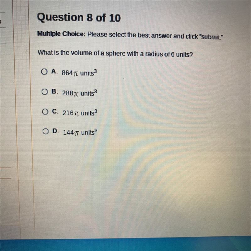 What is the volume of a sphere with a radius of 6 units-example-1