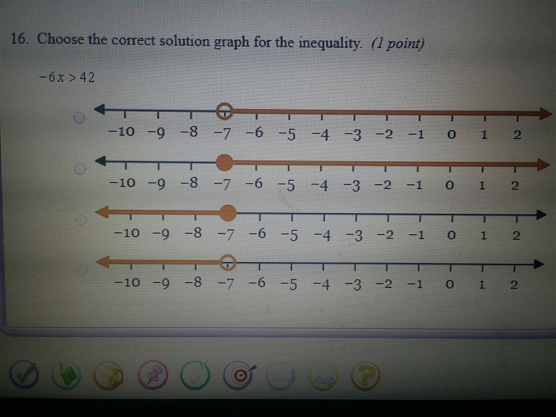 Find the correct solution graph for inequality?-example-1