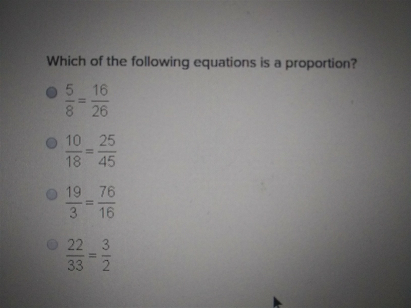 Which of the following equations is a proportion?-example-1