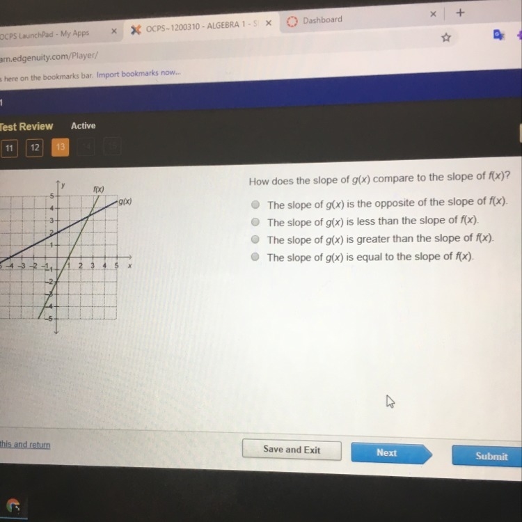 How does the slope of g(x) compare to the slope of (x)-example-1