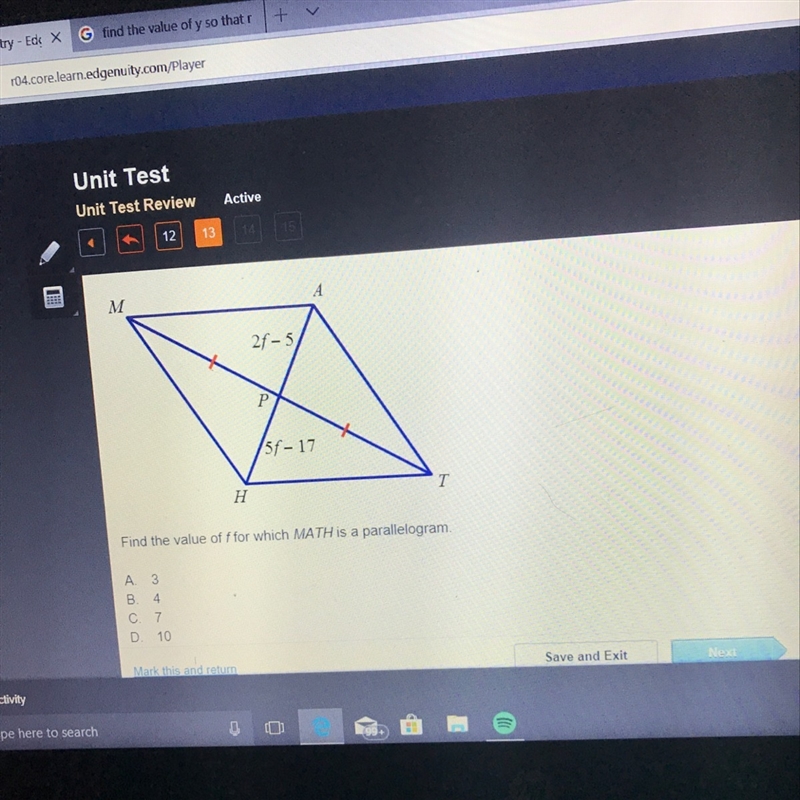 Find the value of f for which MATH is a parallelogram-example-1