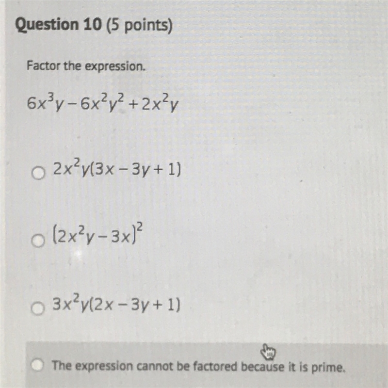 Factor the expression 6x^3y-6x^2y^2+2x^2y-example-1