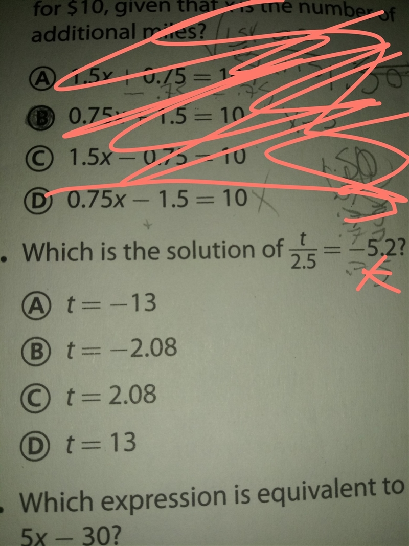 Which is the solution of T/ 25 = -5.2 ?-example-1