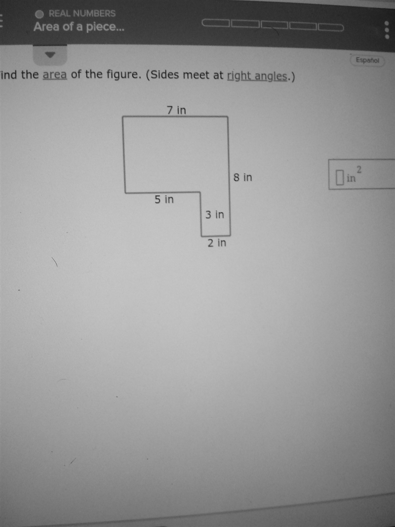 Find the area of the figure.( sides meet at right angles.)-example-1