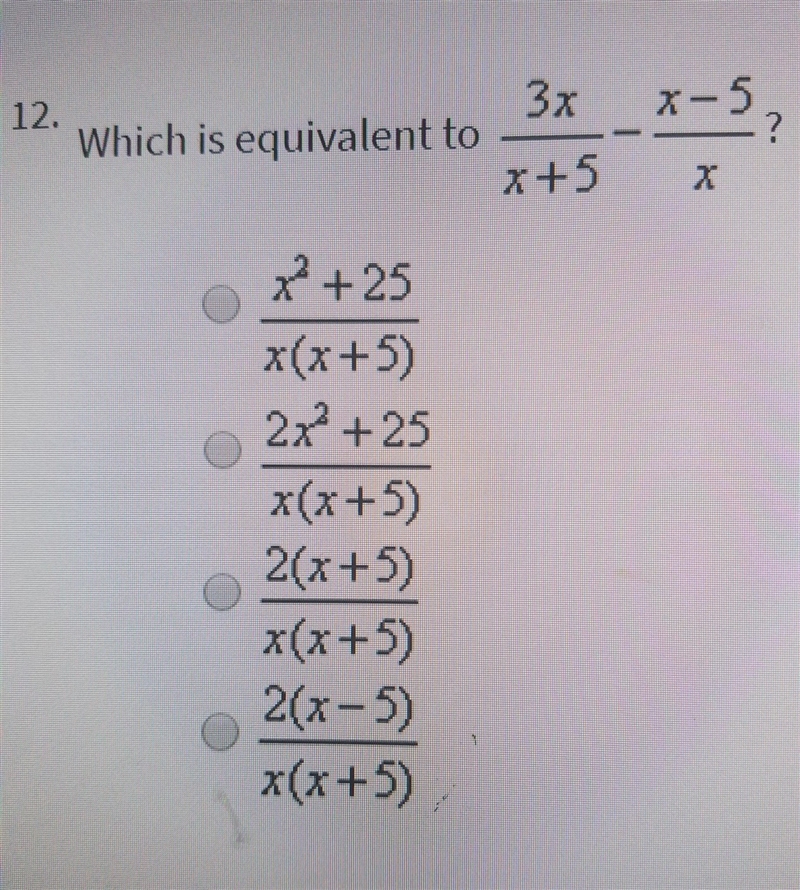 Which is equivalent to 3x/x+5 - x-5/x-example-1