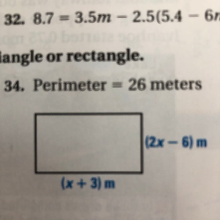 #34. Find the value of x for the rectangle. (How did u do it/what did u do)-example-1