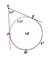 PLEASE HELP In the diagram below, XY and YZ are tangent to O. Which equation could-example-1