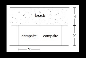 A campground consists of 5 square campsites arranged in a line along a beach. The-example-1