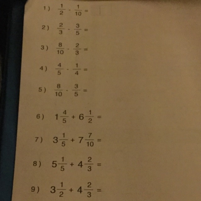 Subtracting Fractions. Fill in the blanks, and the tenth one is 4 2/3 + 7 7/10=-example-1