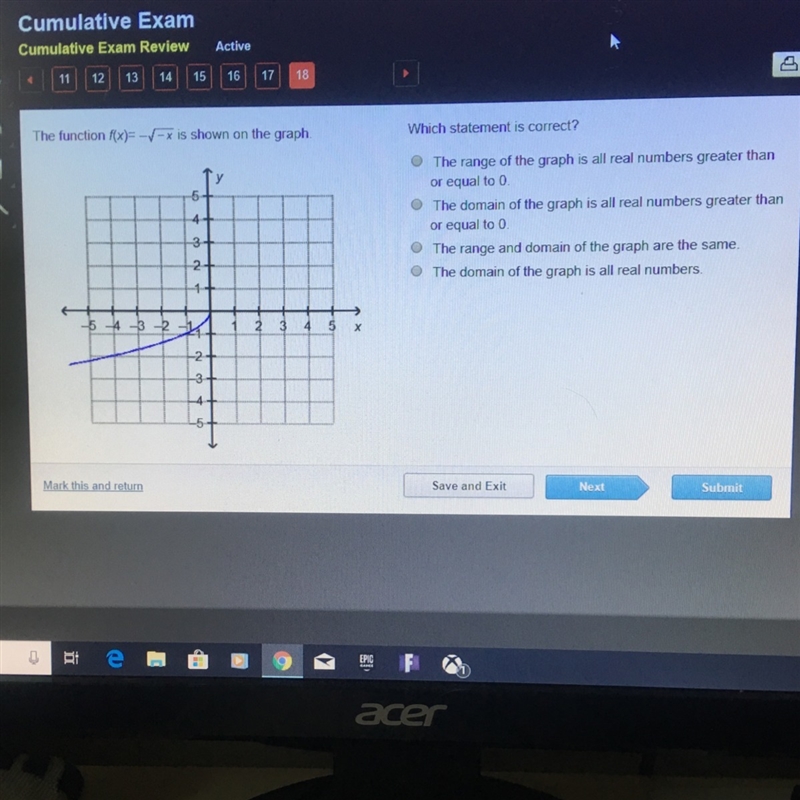 The function f(x)=- square root of -x is shown on the graph.-example-1