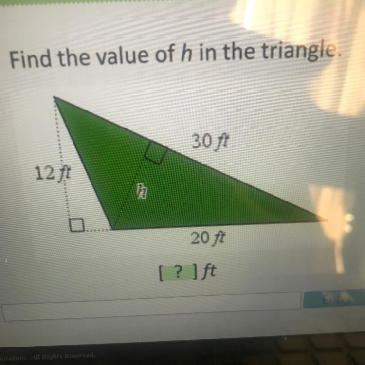 Find the value of h in the triangle-example-1