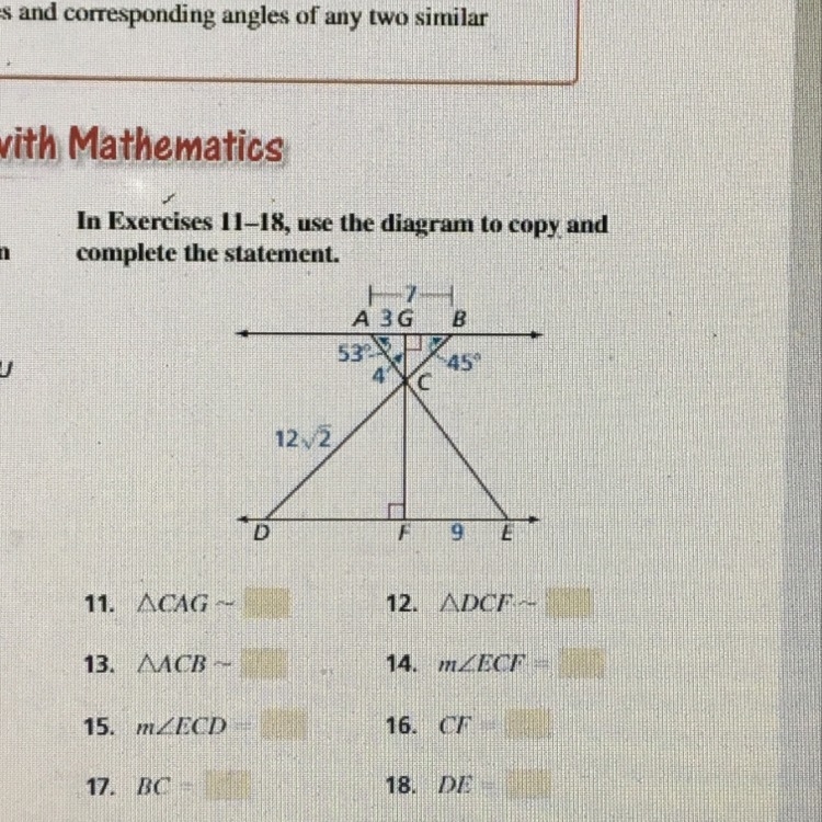 Use the diagram to copy and complete the statement. (#12, 14, 16)-example-1