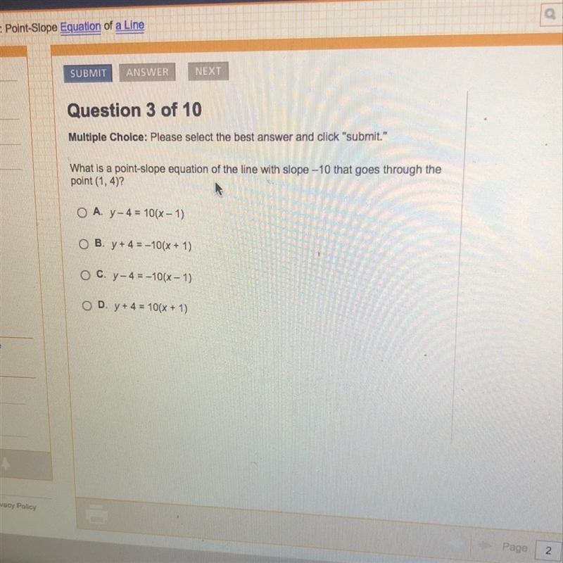 What is a point-slope equation of the line with slope -10 that goes through the point-example-1