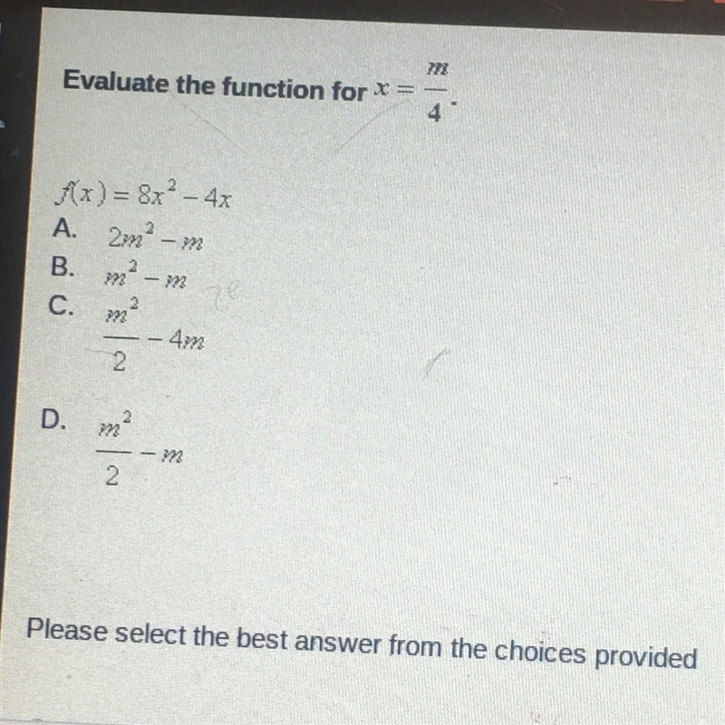 Pls help!!! evaluate the function for x=m/4-example-1