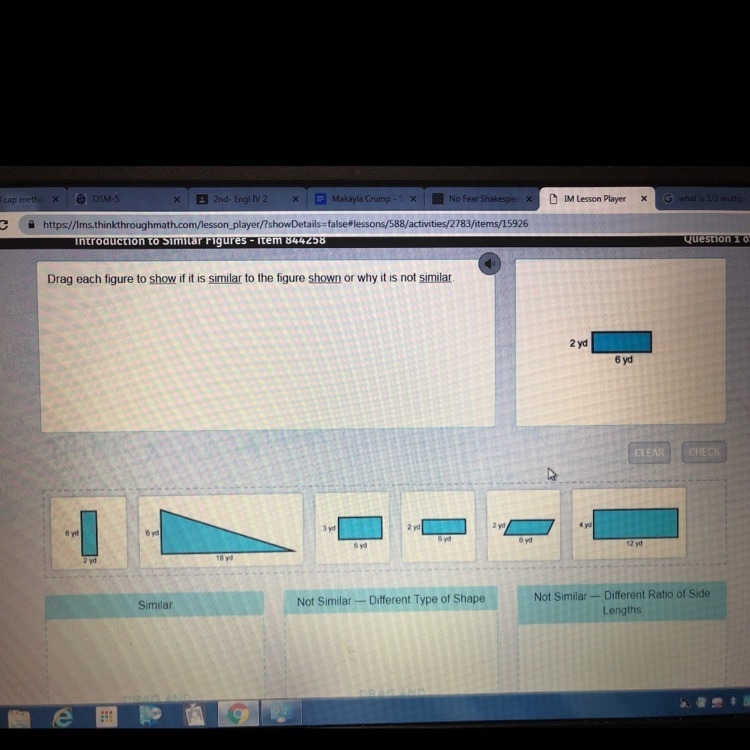 Drag each figure to show if it is similar to figure shown or why it is not similar-example-1