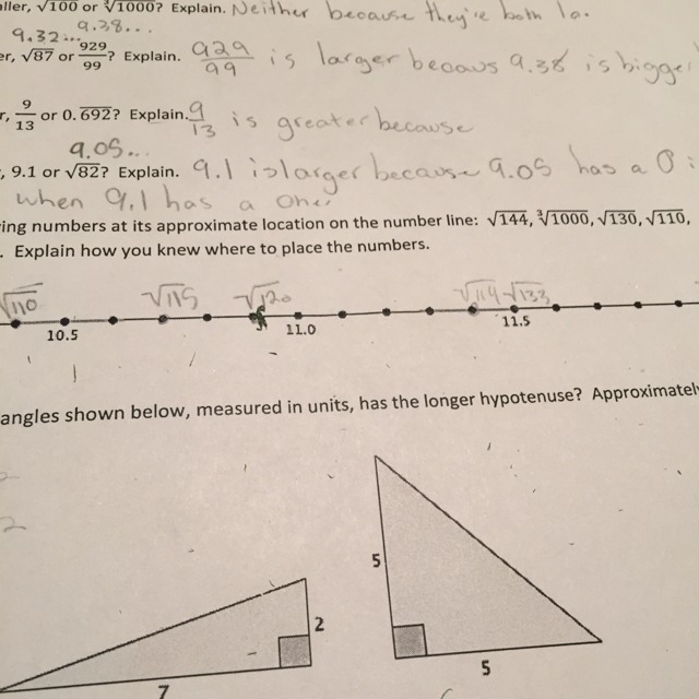 Which of the two right triangles shown below, measured in units, has the longer hypotenuse-example-1