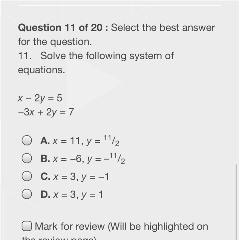 Solve the following system of equations. x − 2y = 5 −3x + 2y = 7-example-1