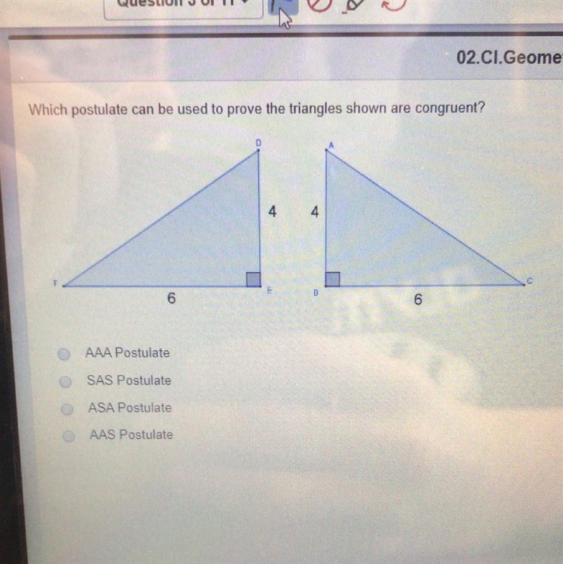 Which postulate can be used to prove the triangles shown are congruent ?-example-1