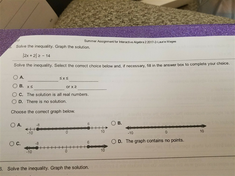 |2x + 2| greater than or equal to - 14-example-1