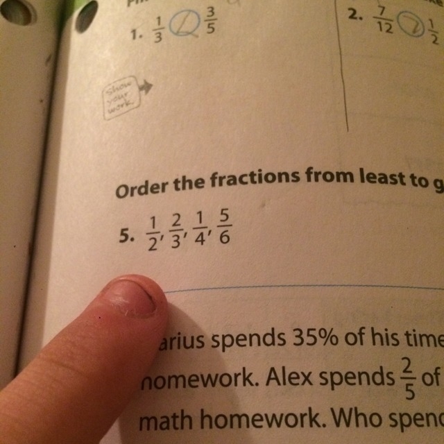 1/2,2/3,1/4,5/6 from least to greatest-example-1