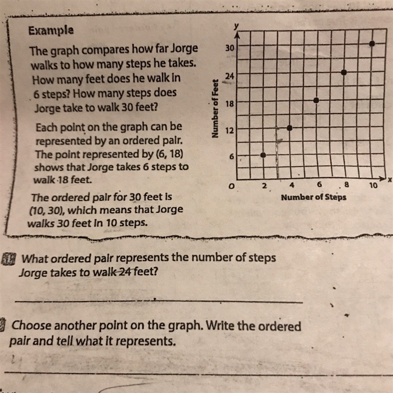 What ordered pair represents the number of feet Jorge walks in 3 steps ?-example-1