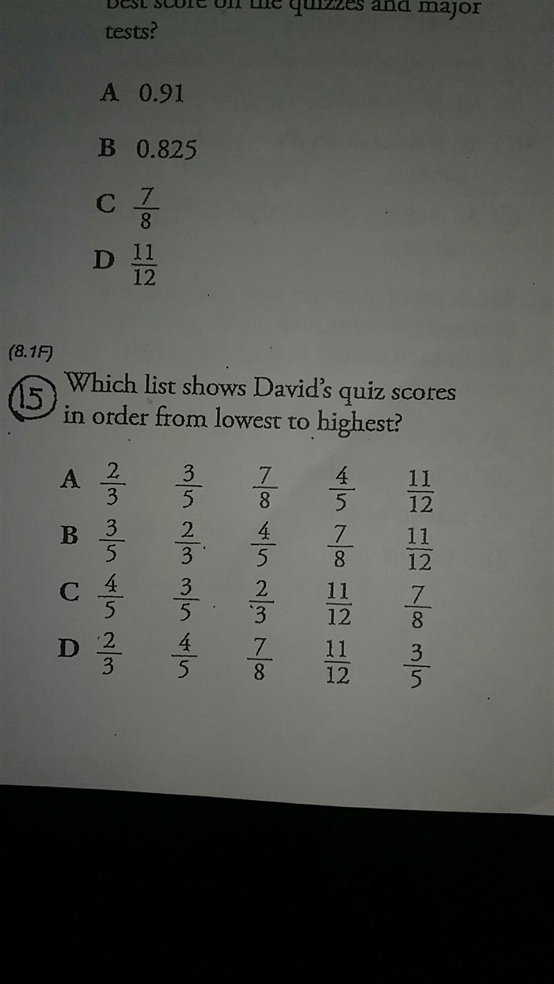 Which list shows daivid's scores from lowest to highest.-example-1