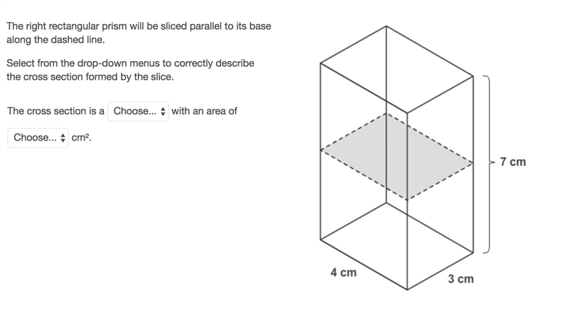 The right rectangular prism will be sliced parallel to its base along the dashed line-example-1