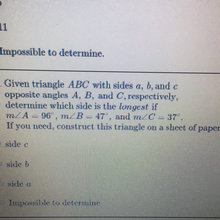 Given triangle ABC with sides a,b, and c-example-1