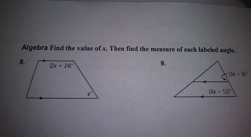 Find the value of x. Then find the measure of each label length.-example-1