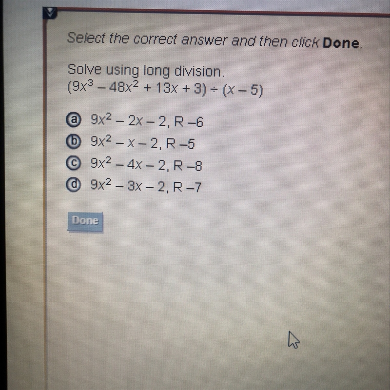 (9x^3 - 48x^2 + 13x +3) divided by (x - 5)-example-1