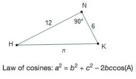 PLEASE HELP!!! Law of cosines: a2 = b2 + c2 – 2bccos(A) What is the value of n to-example-1