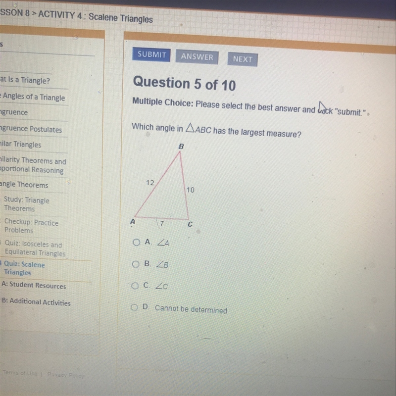 Which angle in ABC is the longest-example-1