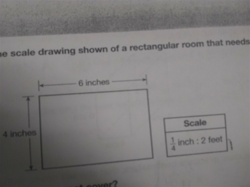 Nina makes the scale drawing shown of a rectangular room that needs new carpet-example-1