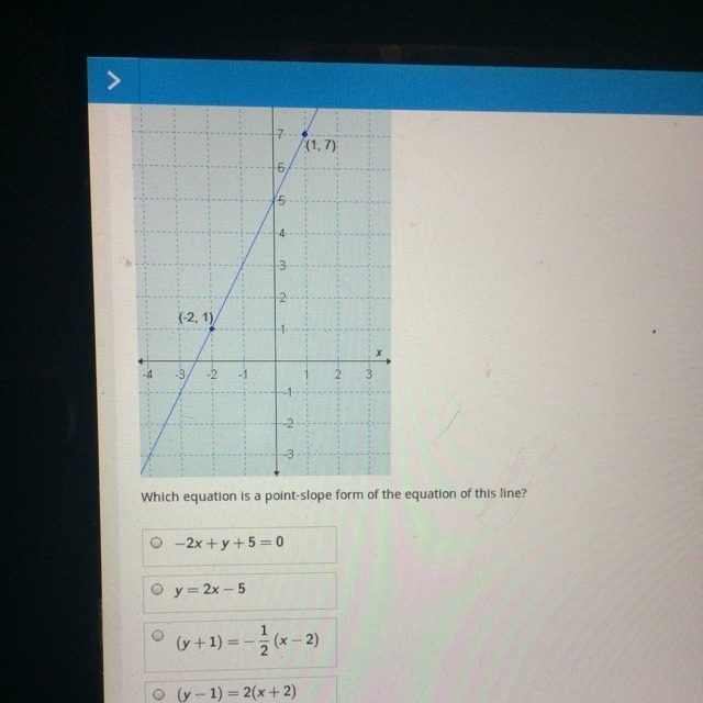 Which equation is a point slope form of the equation of this line-example-1