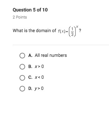 HELLO PLEASE HELP ME IM DESPERATE What is the domain of f (x) = (1/3)^x ?-example-1