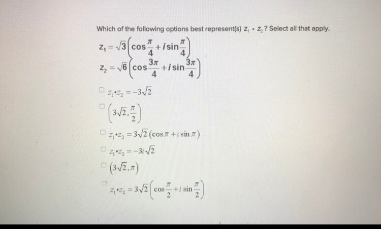 Help!! Which of the following best represents Z1 • Z2 select all that apply (Tell-example-1