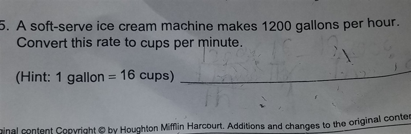 A soft serve ice cream machine najes 1200 gallons per hour. Convert this rate to cups-example-1