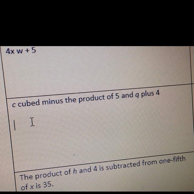 translate each into an algebraic expression or equation. c cubed minus the product-example-1