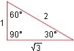 What is sin 60°? A. (1)/(2) B. (1)/(√(2)) C. (1)/(√(3)) D. 1 E. √(3) F. (√(3))/(2)-example-1