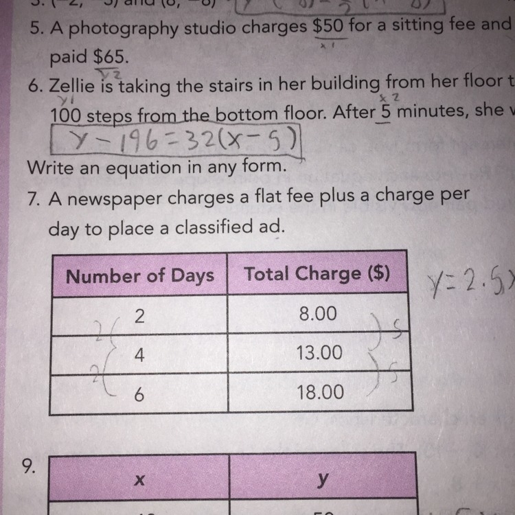 Can you help me to determine the y-intercept of 7 and slope please-example-1