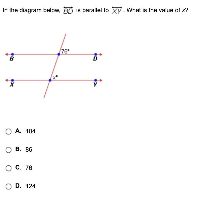 In the diagram below, BD is parallel to XY. What is the value of x?-example-1