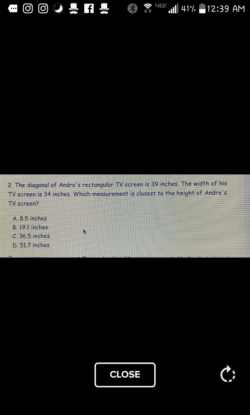 PLEASE HELP ME ASAP!!! The diagonal of Andres rectangular TV screen is 39 in. The-example-1