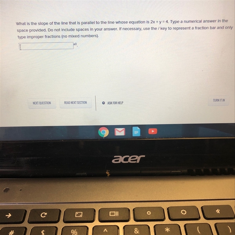 What is the slope of the line that’s parallel to the line whose equation is 2x+y=4-example-1