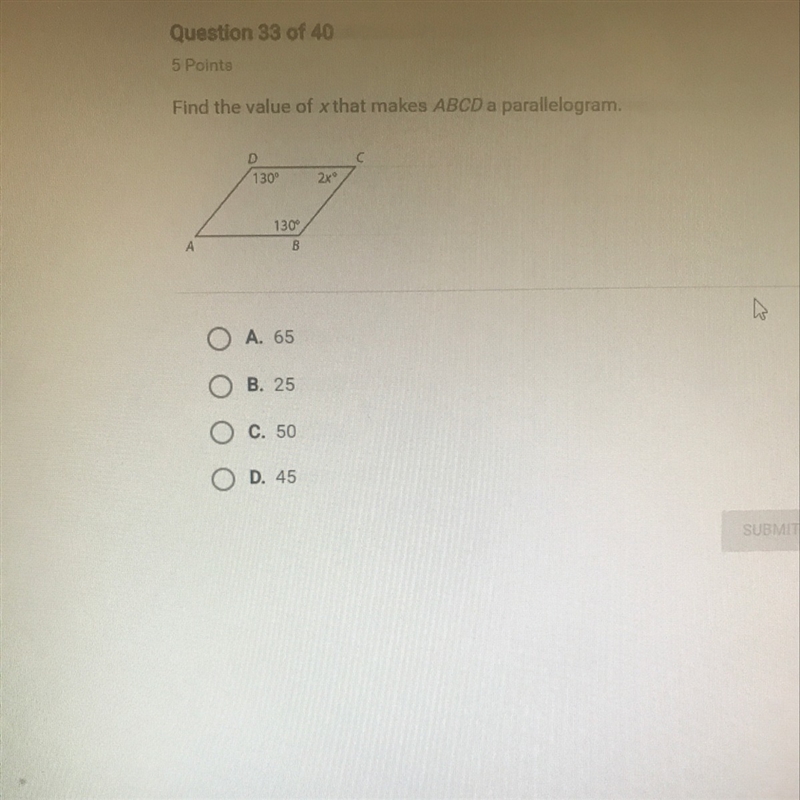 Find the value of x that makes abcd a parallelogram-example-1