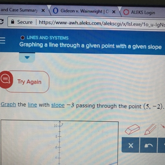 Graph the line with slope -3 passing through the point (5,0)-example-1