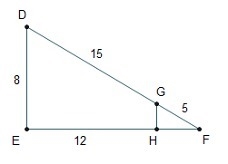 In the diagram, DG = 15, GF = 5, EH = 12, and DE = 8. To prove that △DFE ~ △GFH by-example-1