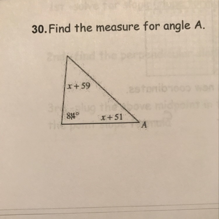 Find the measure for angle A.-example-1